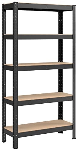 SONGMICS Schwerlastregal, Kellerregal, Lagerregal, 30 x 75 x 150 cm, Regal mit Stahlgestell, bis 650 kg belastbar, 5 verstellbare Ablagen, schwarz GLR030B21