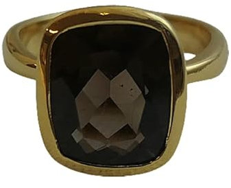 Rauchquarz Vergoldet Sterling Silber Ring - Natürlicher Edelstein - Geburtstagsgeschenk - Weihnachtsgeschenk - Handgefertigte Geschenkideen für Frauen (US Size 6 / Diameter 16.5 / EU 52)