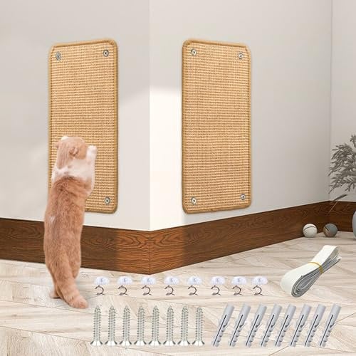 JanYoo 2 Pieces Cat Scratcher Mat Sisal Cat Scratching Pad Scratch Mat for Cat with Adhesive Loop Tape Cat Scratch Pad Rug 50 × 25 CM(Brown)