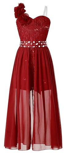 Freebily Fleur Robe Mariage Soiree Fille Robe Princesse Cocktail Bal Taille Strass Enfant Justaucorps Gymnastique Danse avec Short Cachee Chic Fleur Bordeaux 5-6 Ans