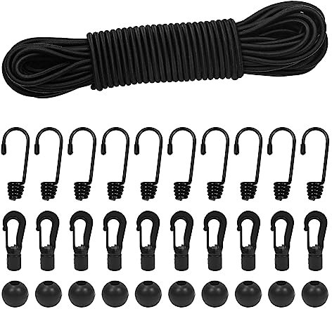15m De Cuerda Elástica Segura, 4mmcuerdas Elásticas Y Fijaciones,10 De Ganchos Elásticos, 10 Ganchos De Plástico para Cuerda Elástica,10 Cierres Elásticos De Plástico Lonas, Portaequipajes (4mm)