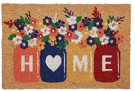 Relaxdays Fußmatte Home, aus Kokosfaser, rutschfeste Türmatte, HxBxT: 2 x 60 x 40 cm, Blumenmuster, Türvorleger, bunt
