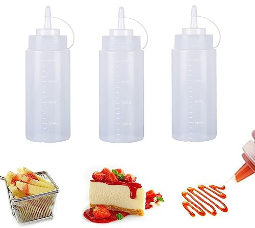 SKYPRO 3 Pack White Plastic Squeeze Bottles 16 oz Condiment Squeeze Bottles Multipurpose Squirt Bottle for Ketchup Oil Jam BBQ Sauce Dressing Grilling Crafts Syrup Dispensers