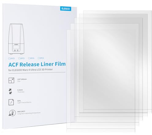 ELEGOO 5er-Set ACF-Folie für Mars 4 Ultra Resin 3D Drucker, ACF Release Liner Film mit Geringerer Release-Spannung, Unterstützt 3x Schnelleres Drucken, 225 x 160 mm, 0,3 mm Dicke