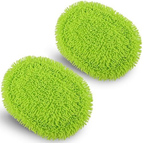 HoMerit Chenille Mop Heads 2-Pack Green Microfiber Mop Heads for Walls, Ceilings, Windows, Floors, Reusable Washable Wall Washer Pads