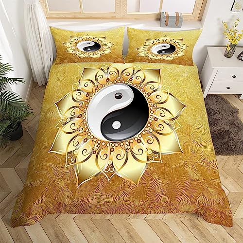 Yin Yang Bettwäsche 155x220 cm Weiche Mikrofaser Chinesische Motive Bettwäsche-Sets mit Reißverschluss 3 Teilig Bettbezüge mit 2 Kissenbezug 80x80 cm