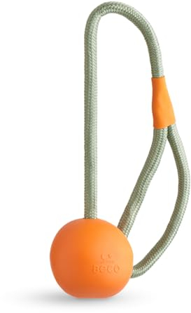 Beco Hundespielzeug - Naturkautschukball an einem Seil Spielzeug für Hunde - Orange