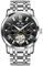 OUPINKE Herren Automatikuhr Mechanische Schwarzes Zifferblatt Luxus Armbanduhr mit Diamant Tag Datum Jahr Wasserdicht Leuchtzeiger Silber Edelstahlarmband