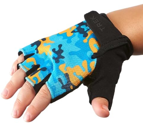 Trek Kids Kinder Fahrrad Handschuhe kurz camo blau 2025: Größe: L/XL (7-10 Jahre)