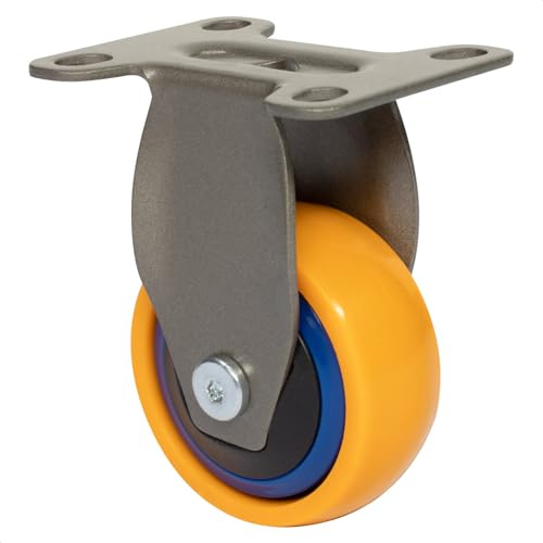 WAGNER Design - 3C - Bockrolle/Apparaterolle/Transportrolle/Möbelrolle - gelb/blau, Softlauffläche, Durchmesser Ø 50 mm, Bauhöhe 75 mm, Anschraubplatte 50 x 60 mm, Tragkraft 50 kg - 01245001
