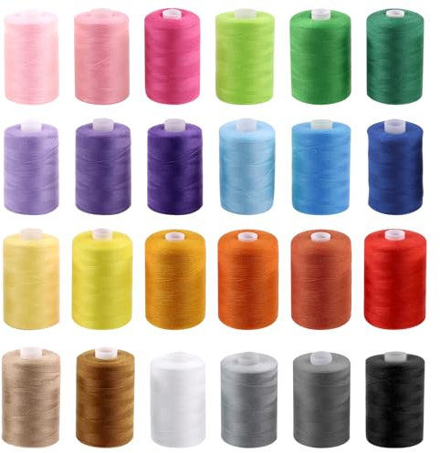 Tanstic 24-farbige Polyester-Nähgarne, 24 Pcs, 1093 Yards (1000M) pro Spule, Nähgarne für Nähmaschine und Handnäharbeiten