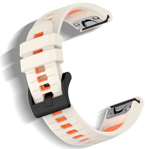 Niboow QuickFit 22mm Bracelet pour Garmin Fenix 8 47mm/Fenix E 47mm/Fenix 7 Pro Solar/Fenix 7/Epix 2 Pro 47mm, Sport Silicone Bracelet pour Garmin Fenix 6 GPS/Fenix 6 Pro GPS/Fenix 5 Plus-Orange Blanc