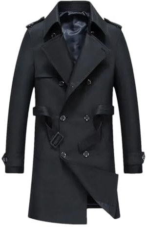 Coupe-vent mi-long en coton épais pour homme Automne et Hiver, Noir, XL