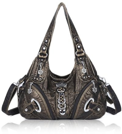 Angel Kiss Damen Schultertasche Hobo Tasche Umhängetaschen Schlusstaschen Henkeltaschen weiches PU Leder mit Reißver Handtasche Viele Fächer tolle tasche für Frauen(Farbe Bronze)