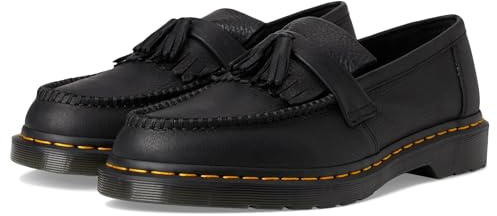 Dr. Martens, Unisex, Adrian Yellow Stitch Leather Loafers, Black, Mens 9, Womens 10, Medium