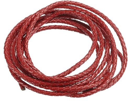 PATIKIL 2m Cordon en Cuir Tressé Rond, 3mm Corde Ronde Tressée en Cuir Véritable Pliée pour Artisanat Fabrication de Bijoux Colliers Bracelets Bricolage, Rouge