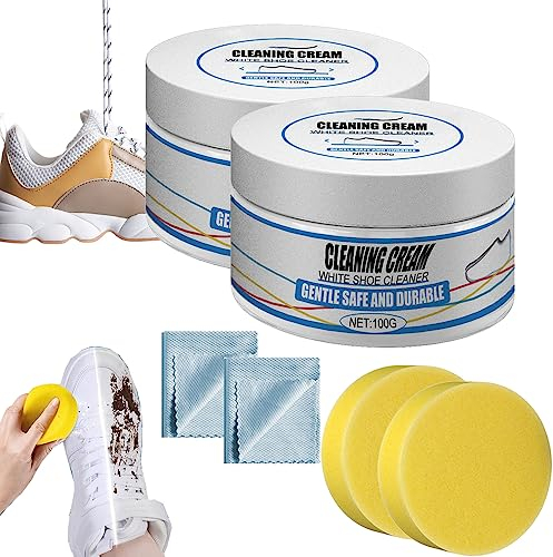 Shinerme Shoe Cleaner, White Shoe Cleaning Cream, Exetucation Shoe Cleaner, White Trainer Cleaner Shoe Whitener for Trainers, Multi-functional Cleaning and Stain Removal Cream (2SET)
