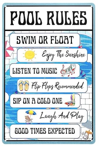 Andibro Pool Rules Schilder, Pool Warnschild Metall Blechschild 11,8 x 7,8 Zoll Vintage Swim Pool Sicherheit Regeln Lustige Outdoor Wanddekoration UV Geschützt und Wasserdicht (A)