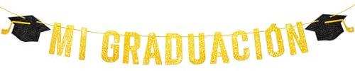 BETESSIN Guirnalda Mi Graduación Pancarta Graduación Dorada con Purpurinas Papel Decoración Colgante para Fiesta de Graduación