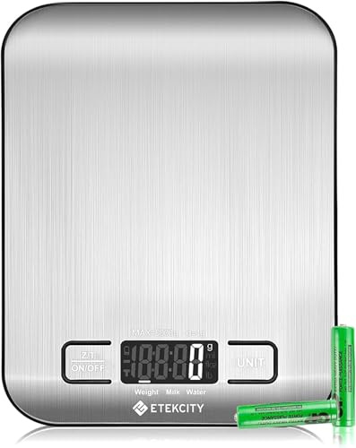 Etekcity Digital Kitchen Scales, Premium Stainless Steel Food Scales, Professional Food Weighing Scales with LCD Display, Incredible Precision up to 1 g (5 kg Maximum Weight), Silver (Pack of 5)