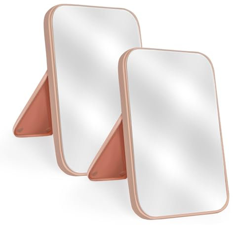 Yatnks Schminkspiegel für Tisch, Schreibtisch, 20,3 cm, einfacher tragbarer Reisespiegel mit Ständer, stehend und an der Wand, 2 Stück, Rosa