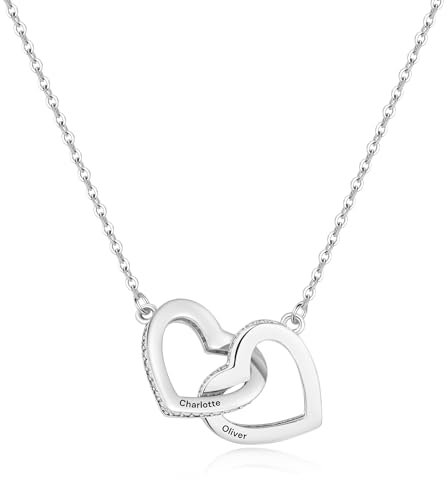 Y Z Personalised Engraved Interlocking Double Hearts Crystal Edge Necklace UK Handmade with Gift Box and Card. Birthday Gift for Mother Daughter, Grandmother Sister Bestie