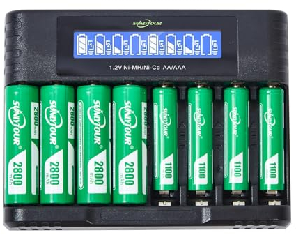 2800mAh Ni-MH AA Batterie & 1100mAh Ni-MH AAA Batterie avec Chargeur, SUNLYTOUR 4 Piles 2800mAh AA Ni-MH Batterie & 4 Piles 1100mAh AAA Ni-MH Batterie avec Chargeur de Batterie Jusqu'à 1200 Fois