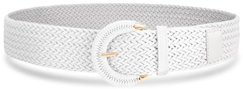 VONMELLI Frauen geflochtener Rattan breiter Gürtel gewebter Taillengürtel mit Halbkreisschnalle für Sommerkleid Jeans Hosen Weiß M