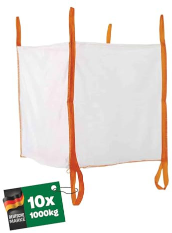 Big Bag mit 6 Schlaufen, 2 Schlaufen unten, 4 Schlaufen zum Heben - Säcke für Bauschutt, Holz, Gartenabfälle, Sand - Kiessäcke 90 x 90 x 90 cm, Big Bags mit einer Tragfähigkeit von 1000 kg (10 stück)