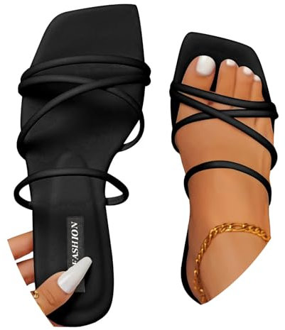 ticticlily Sandales Femmes Été Chic Et Élégant Sexy Nu Pieds Tongs Claquettes Loisirs Plage Vacances Pantoufles Mode A Noir 39 EU