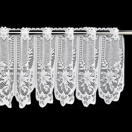 Molaxhome Spitze Scheibengardinen Kurzstores Jacquard Halbtransparent Küchengardinen Bistrogardine Fenstervorhang Küche Vorhänge Fensterschal mit gebogter Kante Valance 684-05