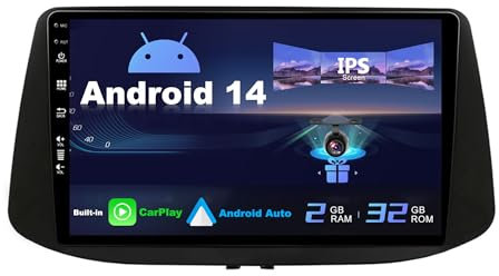 SXAUTO Android 14 IPS Autoradio für Hyundai i30 (2017-2018) - Eingebaut CarPlay/Android Auto - Rückfahrkamera +MIC - 2G+32G - Lenkradsteuerung DAB Fast-Boot WiFi DSP Bluetooth5.0-2 Din 9 Zoll
