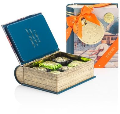 Venchi - Minilibro en Lata Milán con Bombones Chocoviar, Chocolate Negro y Pistacho, 112 Gr, Sin Gluten, Sin Colorantes, Sin Conservantes, Idea para Regalo