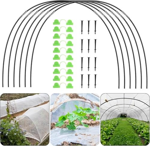 NANONAN Cerchi da giardino per aiuole rialzate, set di 6 cerchi da giardino per copertura di file, archi a tunnel per serra, in fibra di vetro, arco a tunnel per letto rialzato, pneumatici per serre