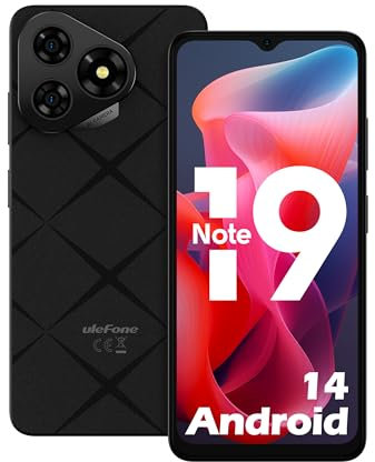 Ulefone Note 19 Moviles Android 14, 6GB+32GB/SD-512GB, Cámara 8MP+5MP, 5000mAh Batería Octa Core Teléfono Móvil Smartphone 6,56 HD+ 3 Ranuras para Tarjetas 4G Dual SIM/Face ID/GPS/OTG/FM Negro