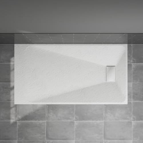 Blümme Rectangle Shower Tray 1600x800mm Bathroom SMC Slip-Resistant Flat Shower Base for Shower Enclosure Cubicle and Wetroom White