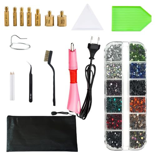 Hotfix Applikator, Hotfix Strasssteine Applikator, Schnelles Aufheizen Hot Fix Strass-Applikators Zauberstab mit 12 Farben 2160 Stück Strass Kristalle für DIY Kleidung Schuhe