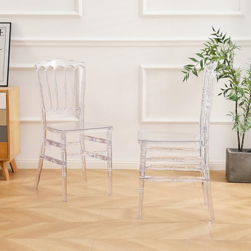 TAO ONE Clear Napoleon Chair 2 Pack Clear Acrylic Chair, Modern Plastic Dining Chairs, Armless Transparent Crystal Chairs for Wedding, Bankquet, Party, Event, Kitchen