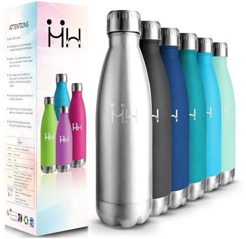 HoneyHolly Gourde Isotherme - 500ML - Gourde Inox sans BPA, Gourde Sport Étanche, Réutilisable, Bouteille Isotherme, Processus de revêtement en Poudre, Gourde Metal pour Running, École, Bureau, Foot