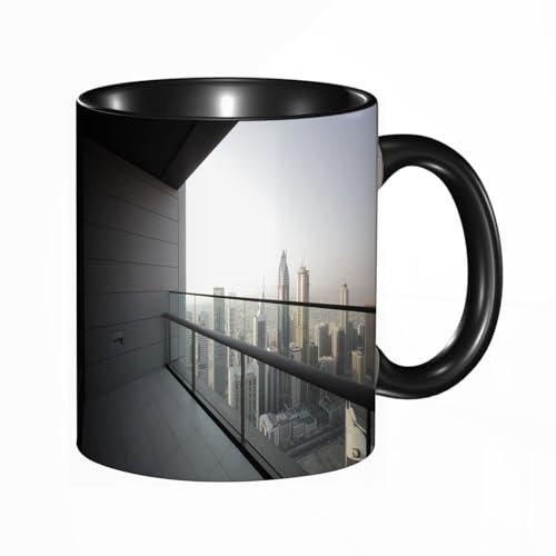 reyawdf Original Tasse mit lustigem Design,High-End-Balkon in der Innenstadt von Dubai,330ml, für Kaffee- und Teeliebhaber, als Geschenk für Weihnachten, Geburtstag und mehr