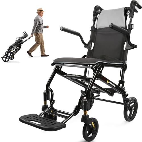 Wheelchairs for Adults,Utral-Lightweight(only 19.4lbs) Transport Chair, Foldable and PortableTravel Wheelchair with Telescopic Handle,Portable FoldingTransfer Wheelchairs for Seniors(Grey)
