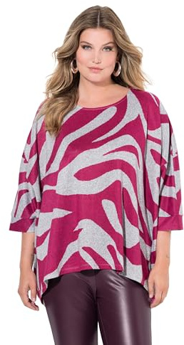 MIAMODA Damen große Größen Übergrößen Plus Size Pullover, Oversized, Zebramuster, 3/4-Ärmel hibiskuspink 58+ 836919510-58+