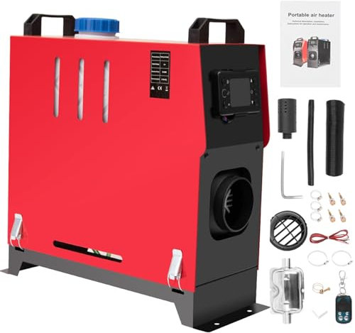 Jacgood Diesel Lufterhitzer 5-8KW 12V, Standheizung Diesel 5000-8000W, Luft Dieselheizung mit Fernschalldämpfer und LCD Anzeige, Air Standheizung für LKW Auto RV Boot KFZ(Rot)