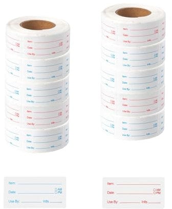 YKUKIZEE 10 Roll 5000 Pieces Food Date Labels Stickers Self-Adhesive Removable Food Date Storage Labels Stickers 50x25mm Dissolvable Freezer Label Easy Peel Off Prep Canning 5 Blue+5 Red