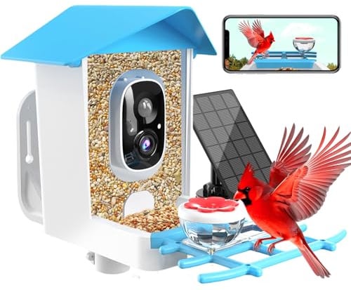 Thybro Vogelfutterstation mit Kamera - Intelligente KI-Vogelartenerkennung, automatische Aufzeichnung von Vogelvideo, sofortige Benachrichtigungen, 2K-Video-Live-Stream-Kamera mit Solarpanel für