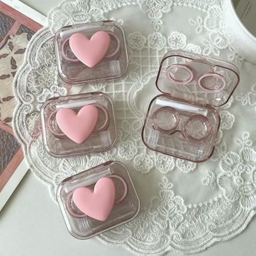 JJDFW Contact Lens Cases Pink Transparent Love Bow Girl Portable Beauty Pupil Storage Box Travel Eye Care Container