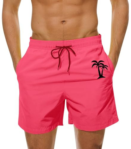 Generisch Bermuda Short de bain pour homme Séchage rapide Sports nautiques Couleur unie, Rose chaud, L'
