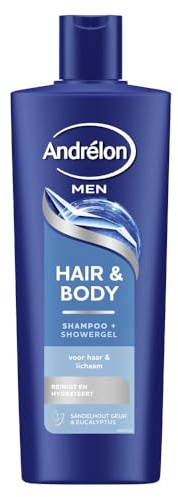 Andrélon Men Shampoo + Shower Gel with Eucalyptus and the Refreshing Fragrance of Sandalwood - Hair & Body - 400 ml Pack of 6