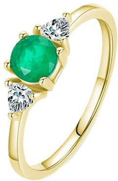 Wycian Freundschaftsringe Rune Ringe Gold Modeschmuck Damen 9K Gelbgold Au375 5X5mm Runde Form Im Labor Hergestellter Smaragd Größe 50 (15.9) Vorsteckring