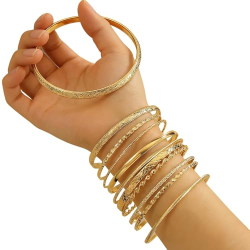 10 PCS Stackable Gold Bangles for Womens, Gold-tone Thin Bangle Bracelet